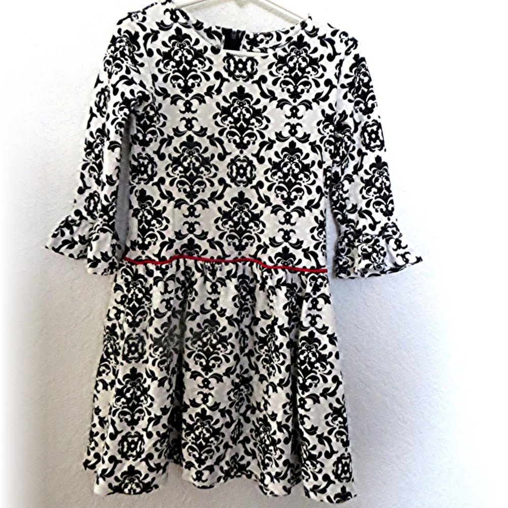 Counting Daisies Black White Damask Print Dress 6